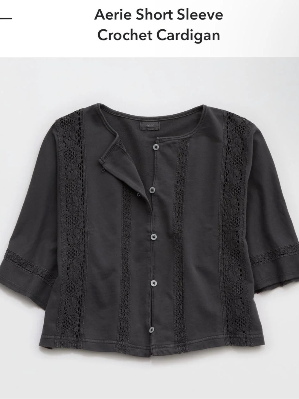 🖤 Aerie 100% COTTON Short Sleeve Crochet Cardigan Smoked Gray Size M
